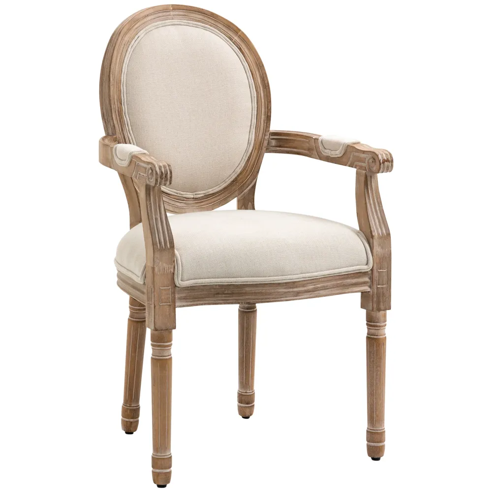 EasyComfort Sedia da Salotto Stile Classico Imbottita con Rivestimento Tessuto, 56x56x96cm, Bianco Crema