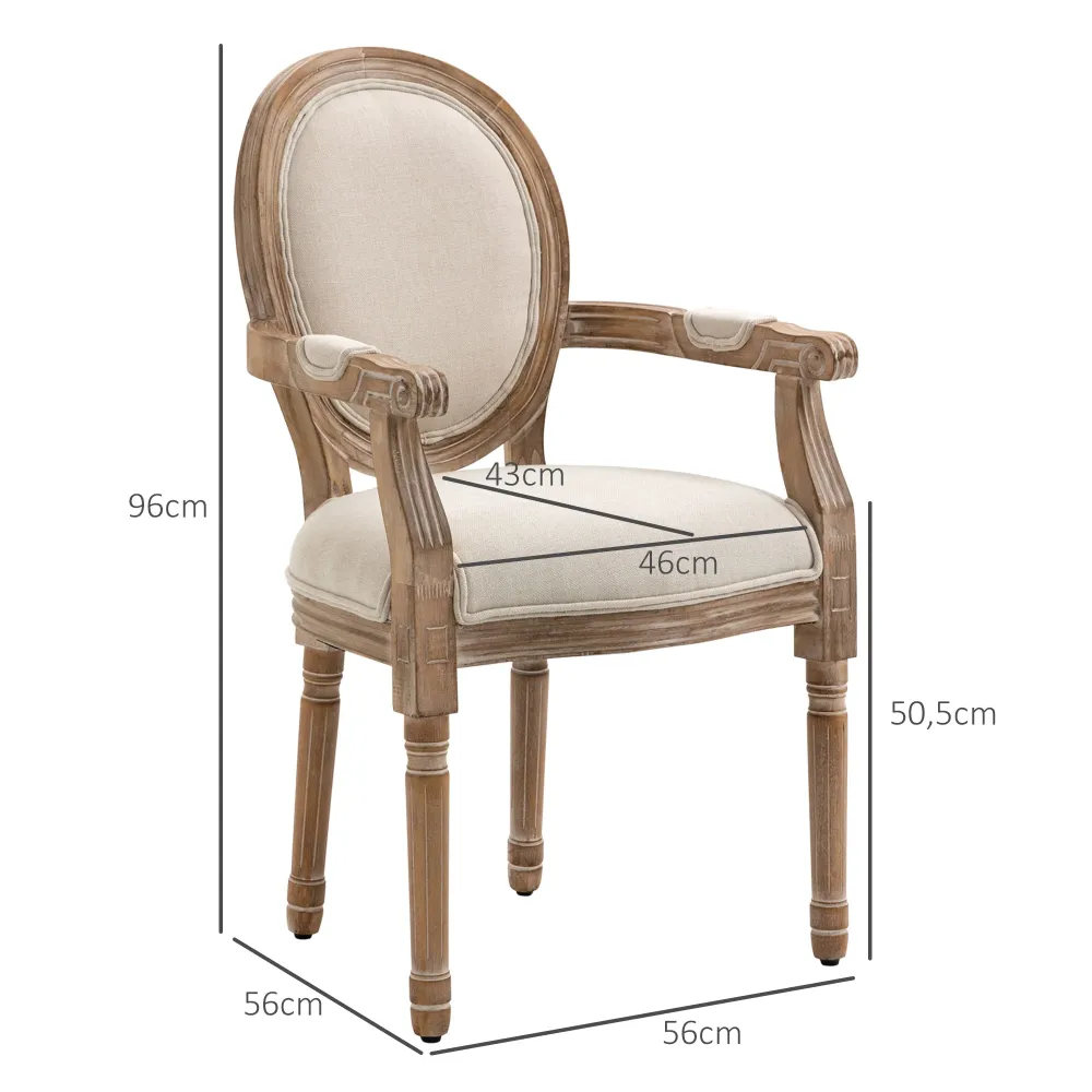 EasyComfort Sedia da Salotto Stile Classico Imbottita con Rivestimento Tessuto, 56x56x96cm, Bianco Crema