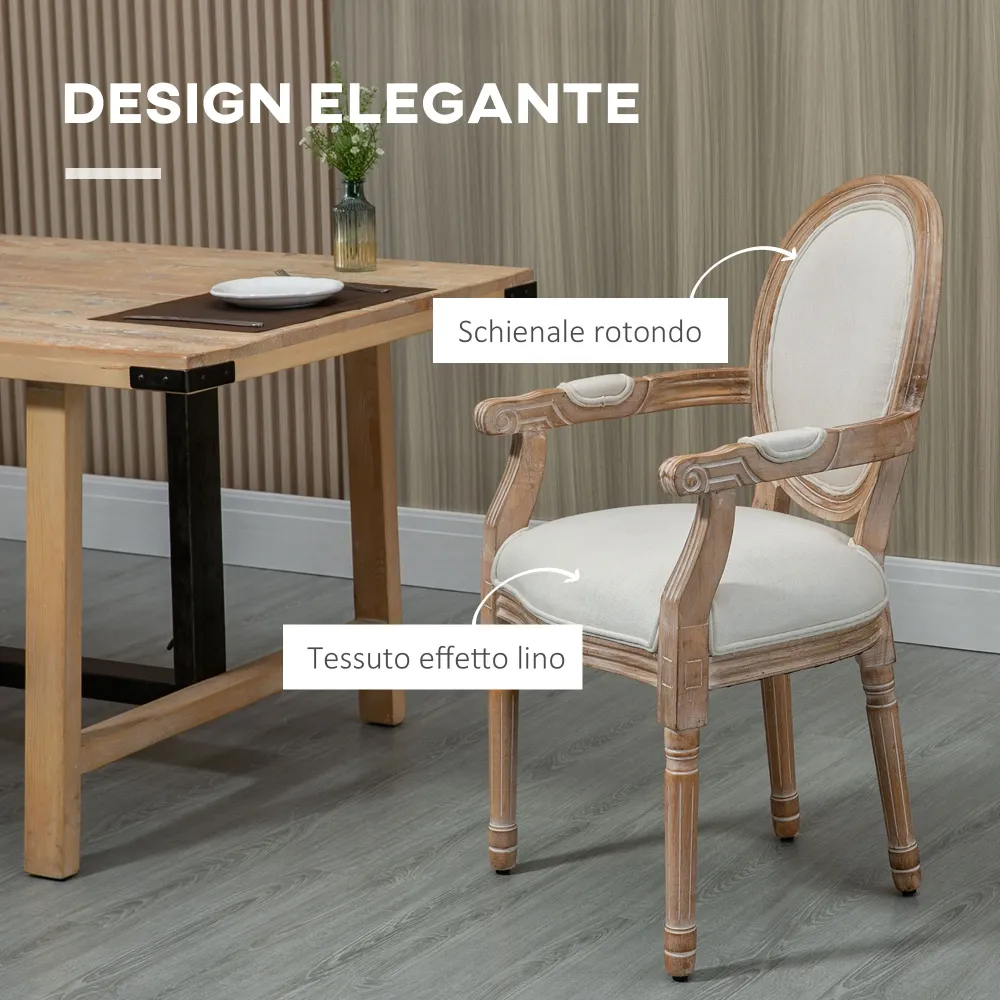EasyComfort Sedia da Salotto Stile Classico Imbottita con Rivestimento Tessuto, 56x56x96cm, Bianco Crema