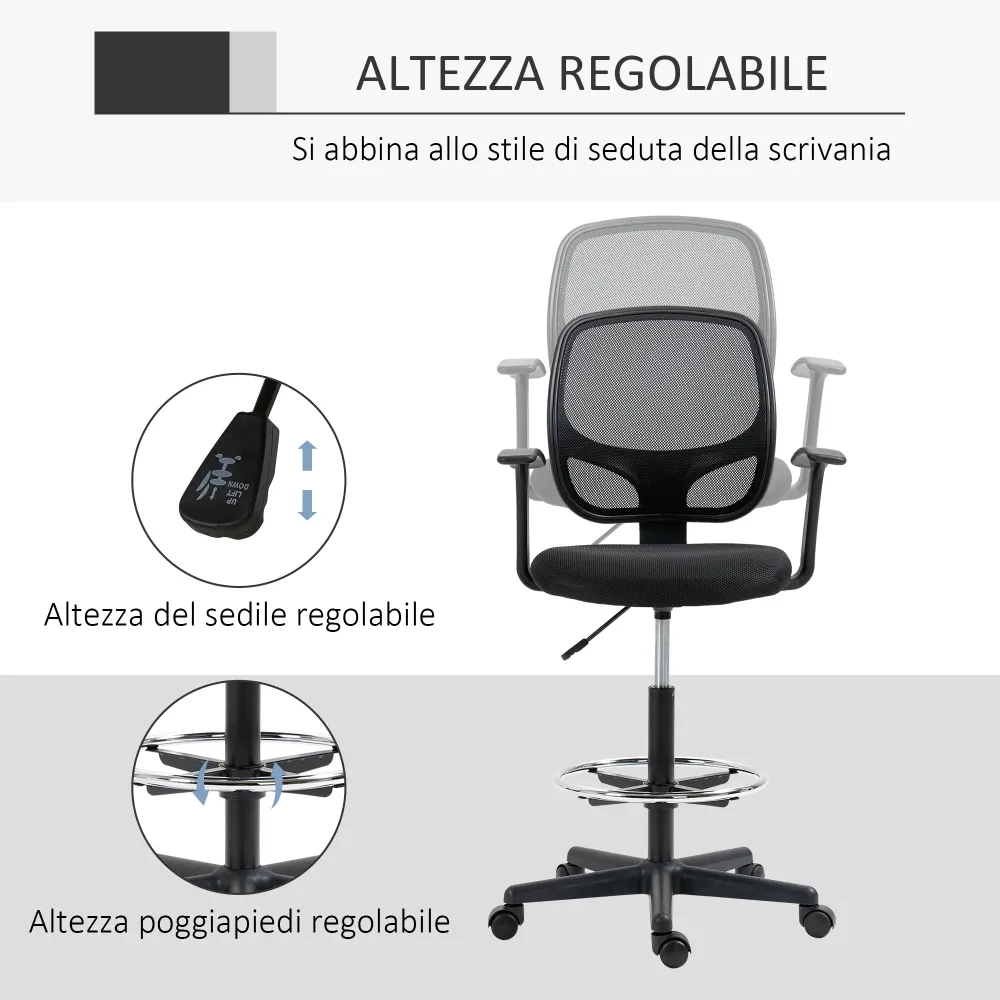 Easycomfort Sedia da Ufficio ad Altezza Regolabile con Braccioli, Rotelle e Seduta Imbottita, 60x56x110-132 cm, Nera