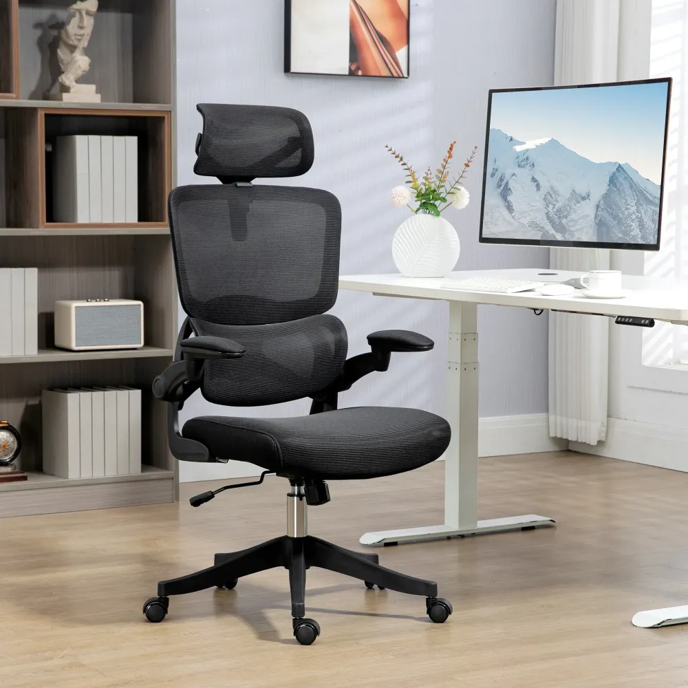 EasyComfort Sedia da Ufficio ad Altezza Regolabile con Inclinazione e Supporto Lombare, 62x58x120-133 cm, Nera