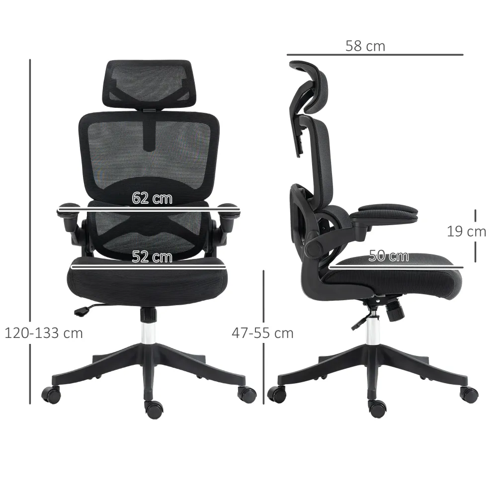 EasyComfort Sedia da Ufficio ad Altezza Regolabile con Inclinazione e Supporto Lombare, 62x58x120-133 cm, Nera