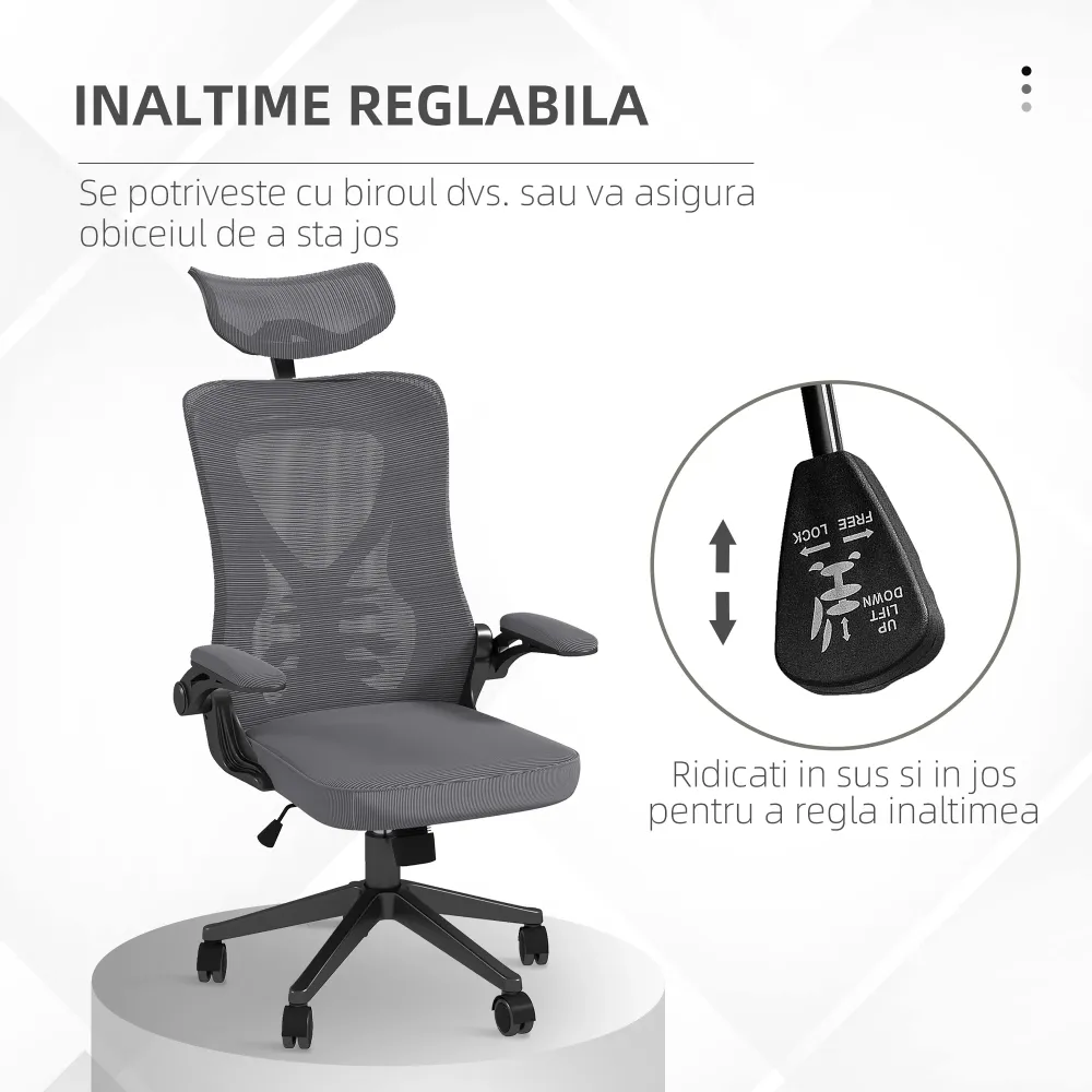 Easycomfort Sedia da Ufficio ad Altezza Regolabile con Poggiatesta, Supporto Lombare e Braccioli, 65x64x120-130 cm