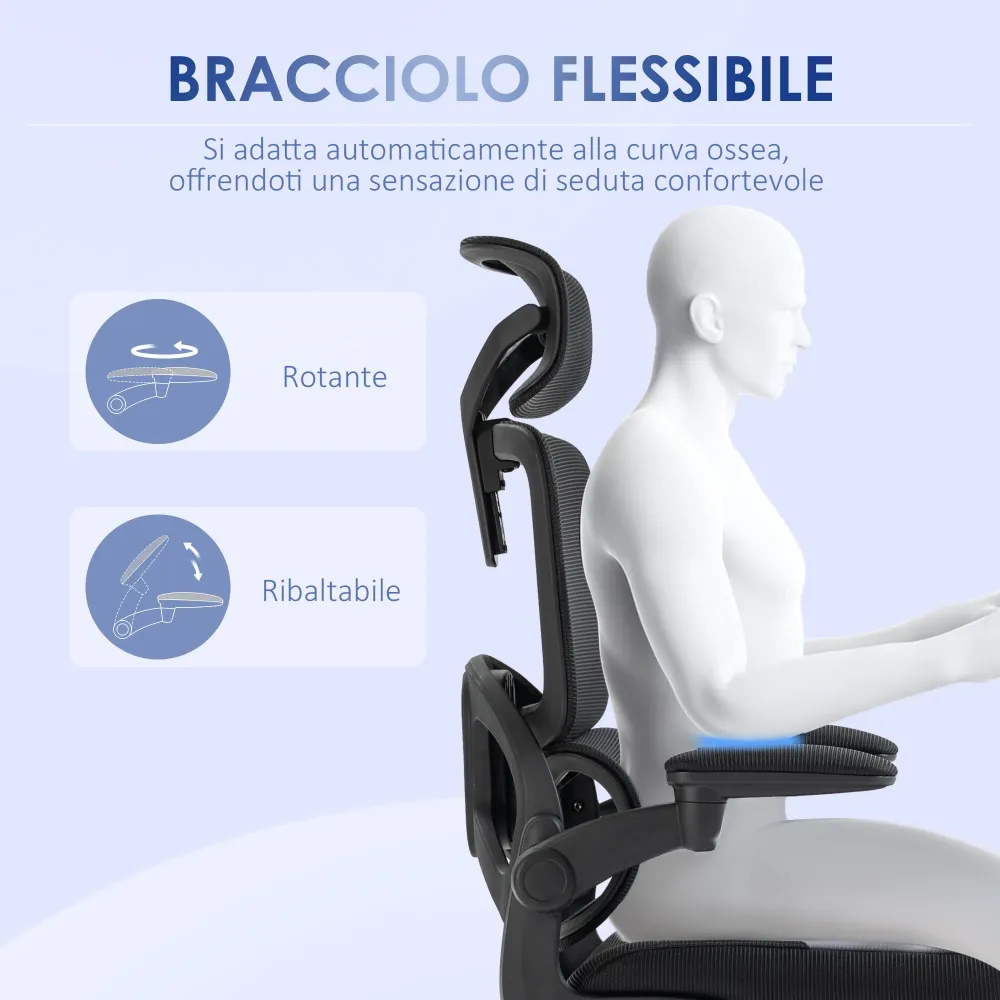EasyComfort Sedia da Ufficio ad Altezza Regolabile con Inclinazione e Supporto Lombare, 62x58x120-133 cm, Nera