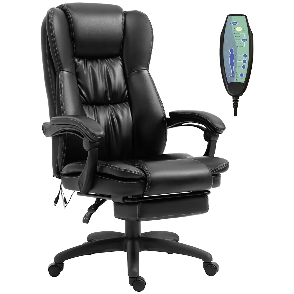 EasyComfort Sedia da Ufficio ad Altezza Regolabile con 6 Punti Massaggianti, Finta Pelle, 68.5x68.5x113-121 cm, Nera