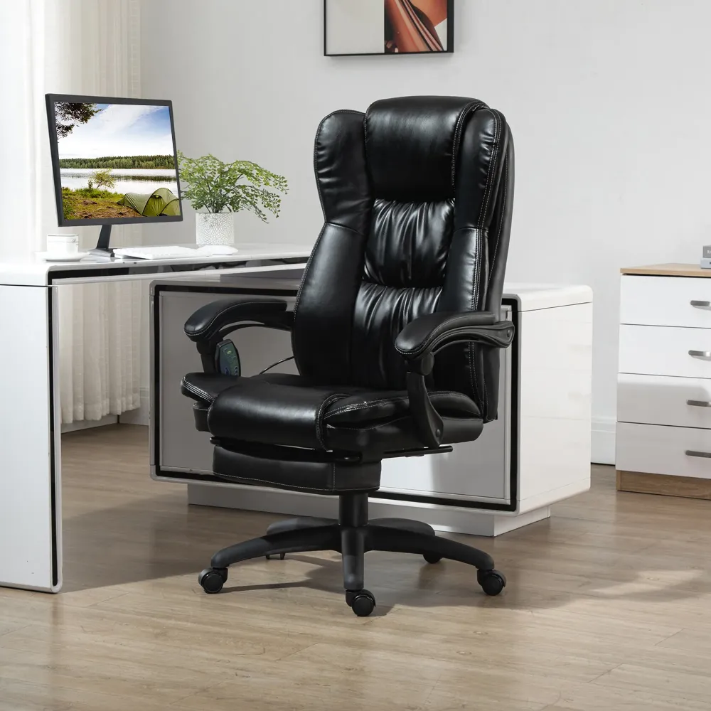 EasyComfort Sedia da Ufficio ad Altezza Regolabile con 6 Punti Massaggianti, Finta Pelle, 68.5x68.5x113-121 cm, Nera