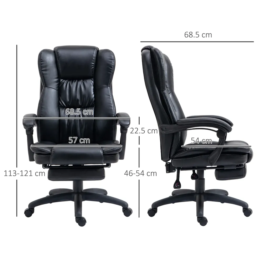 EasyComfort Sedia da Ufficio ad Altezza Regolabile con 6 Punti Massaggianti, Finta Pelle, 68.5x68.5x113-121 cm, Nera