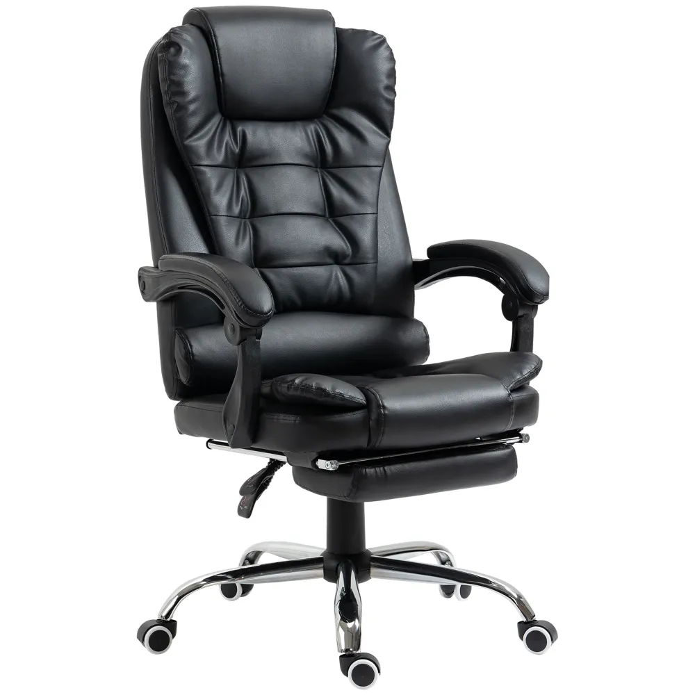 Easycomfort Sedia da Ufficio ad Altezza Regolabile con Schienale Reclinabile e Poggiapiedi, 64.5x69x109-117 cm, Nero