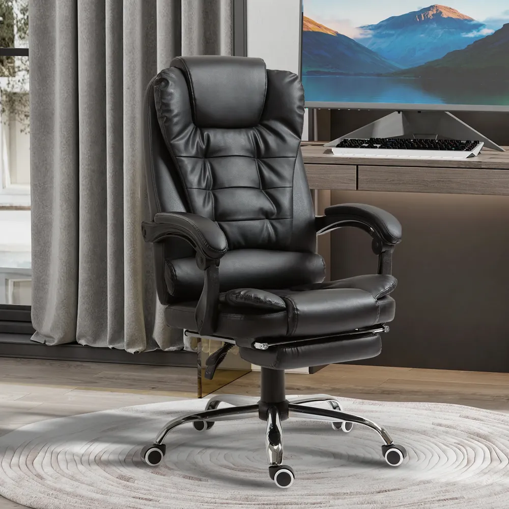 Easycomfort Sedia da Ufficio ad Altezza Regolabile con Schienale Reclinabile e Poggiapiedi, 64.5x69x109-117 cm, Nero