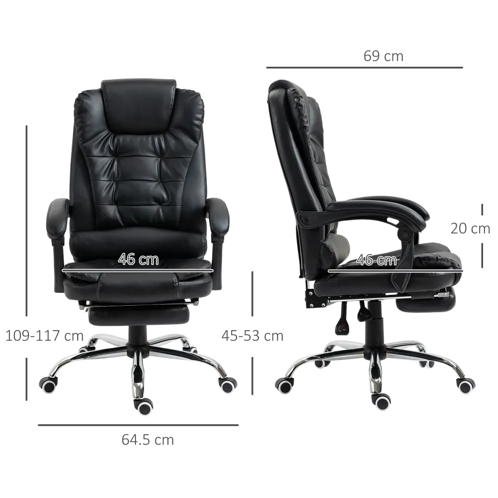 Easycomfort Sedia da Ufficio ad Altezza Regolabile con Schienale Reclinabile e Poggiapiedi, 64.5x69x109-117 cm, Nero