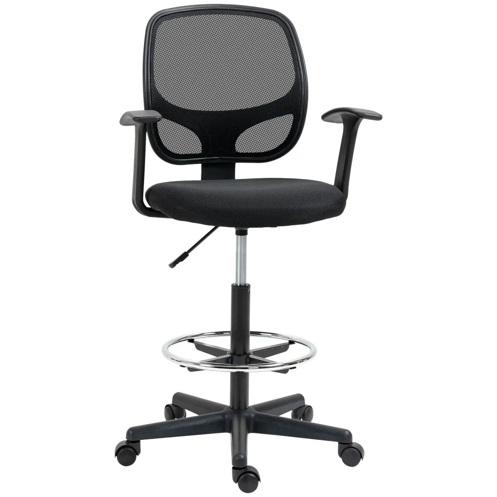 Easycomfort Sedia da Ufficio ad Altezza Regolabile con Braccioli, Rotelle e Seduta Imbottita, 60x56x110-132 cm, Nera