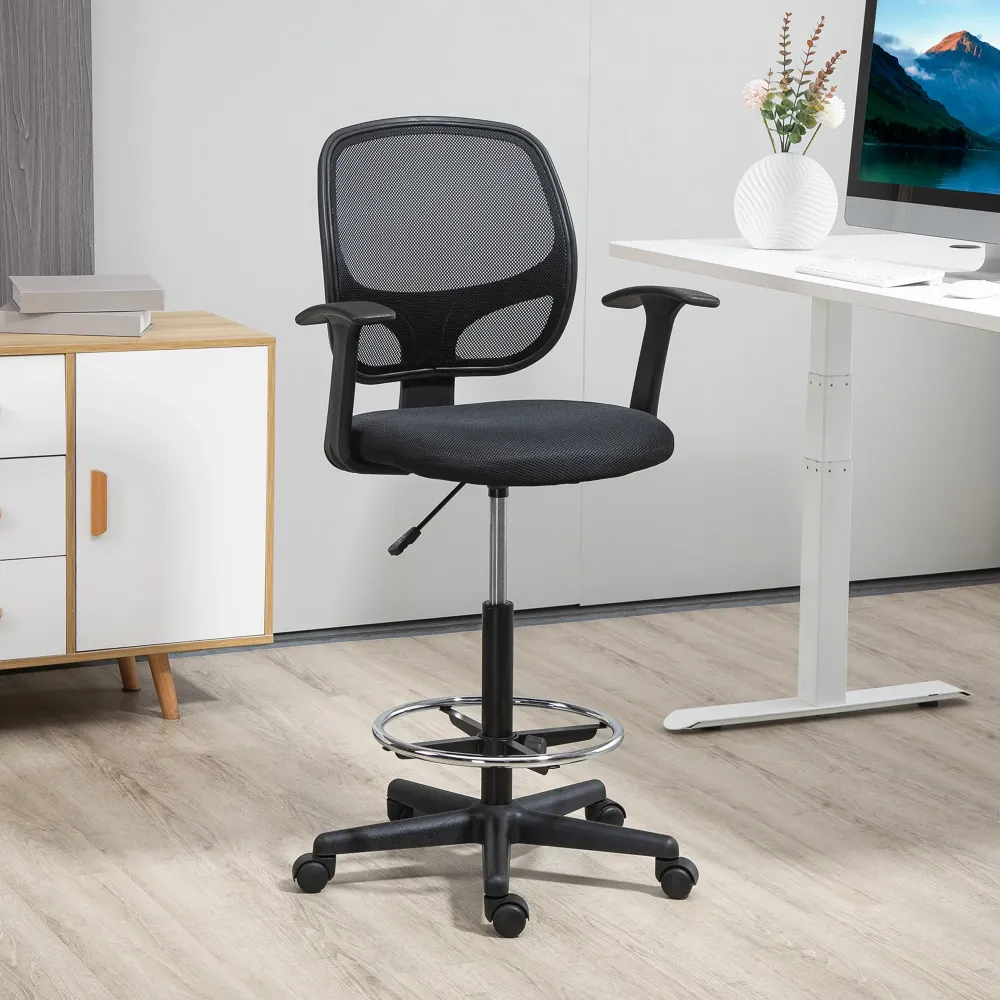 Easycomfort Sedia da Ufficio ad Altezza Regolabile con Braccioli, Rotelle e Seduta Imbottita, 60x56x110-132 cm, Nera