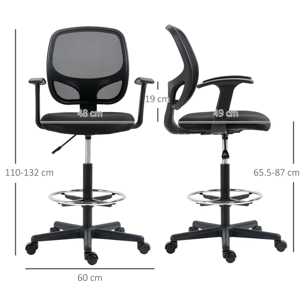 Easycomfort Sedia da Ufficio ad Altezza Regolabile con Braccioli, Rotelle e Seduta Imbottita, 60x56x110-132 cm, Nera