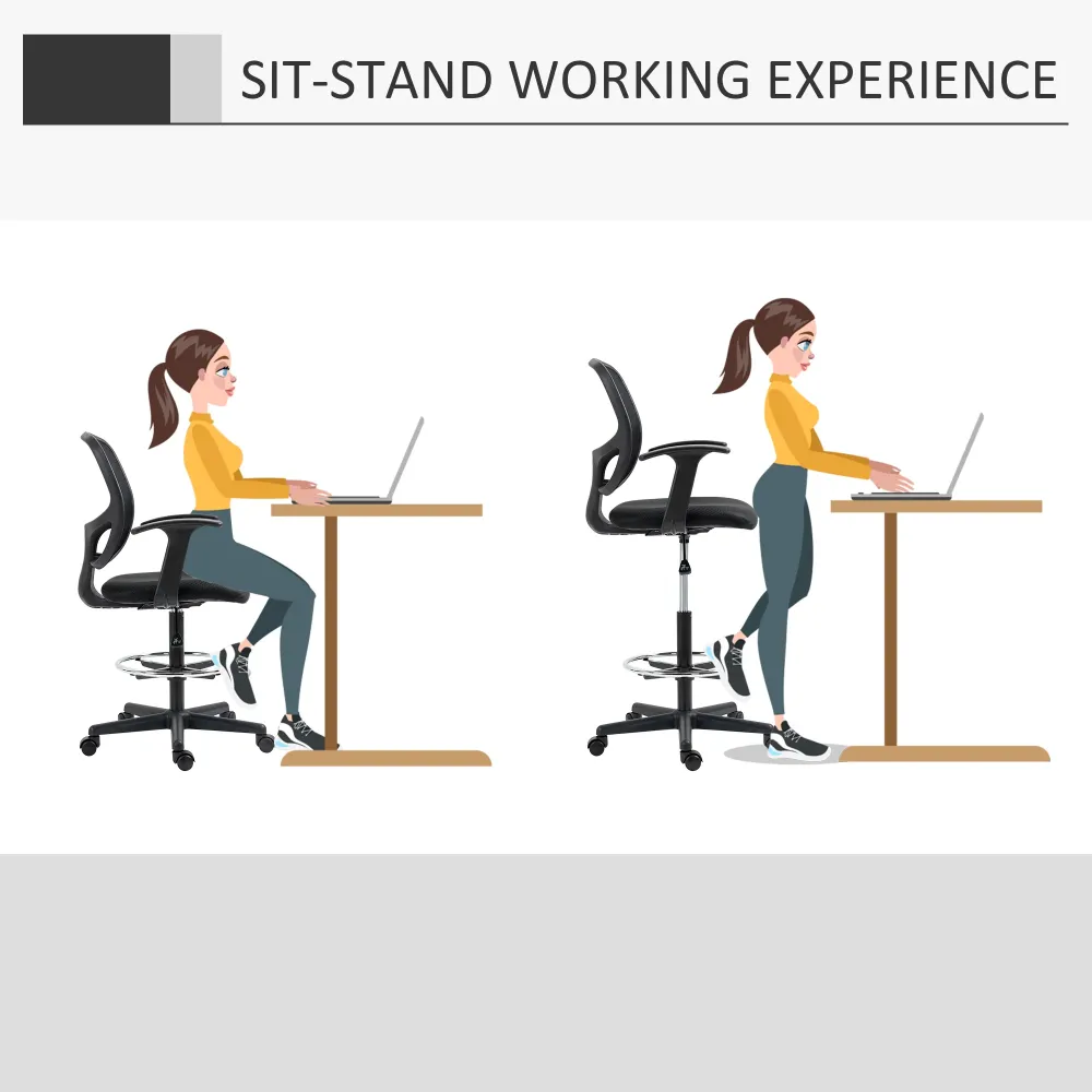 Easycomfort Sedia da Ufficio ad Altezza Regolabile con Braccioli, Rotelle e Seduta Imbottita, 60x56x110-132 cm, Nera