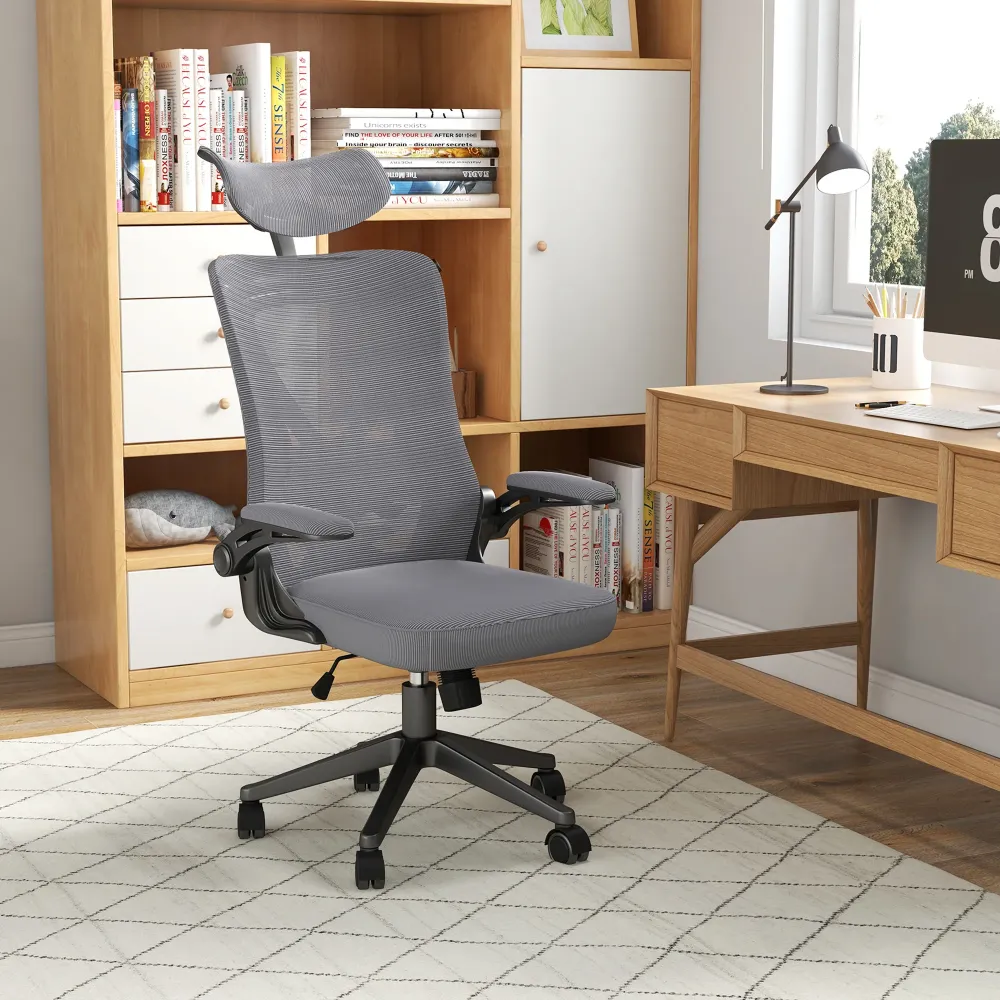 Easycomfort Sedia da Ufficio ad Altezza Regolabile con Poggiatesta, Supporto Lombare e Braccioli, 65x64x120-130 cm