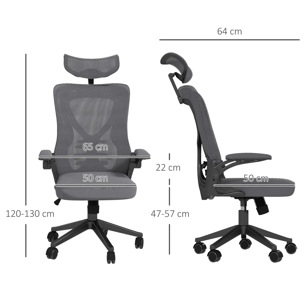 Easycomfort Sedia da Ufficio ad Altezza Regolabile con Poggiatesta, Supporto Lombare e Braccioli, 65x64x120-130 cm