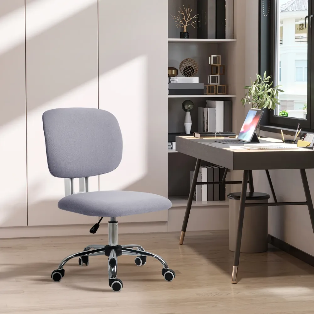 Easycomfort Sedia da Ufficio ad Altezza Regolabile Tessuto Effetto Lino con Schienale Ricurvo, 48x53x80-90 cm, Grigio