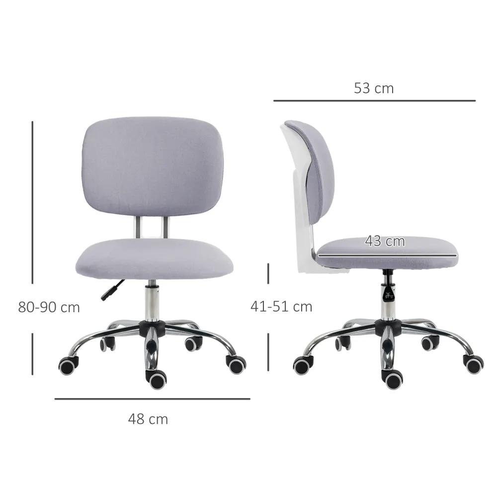Easycomfort Sedia da Ufficio ad Altezza Regolabile Tessuto Effetto Lino con Schienale Ricurvo, 48x53x80-90 cm, Grigio
