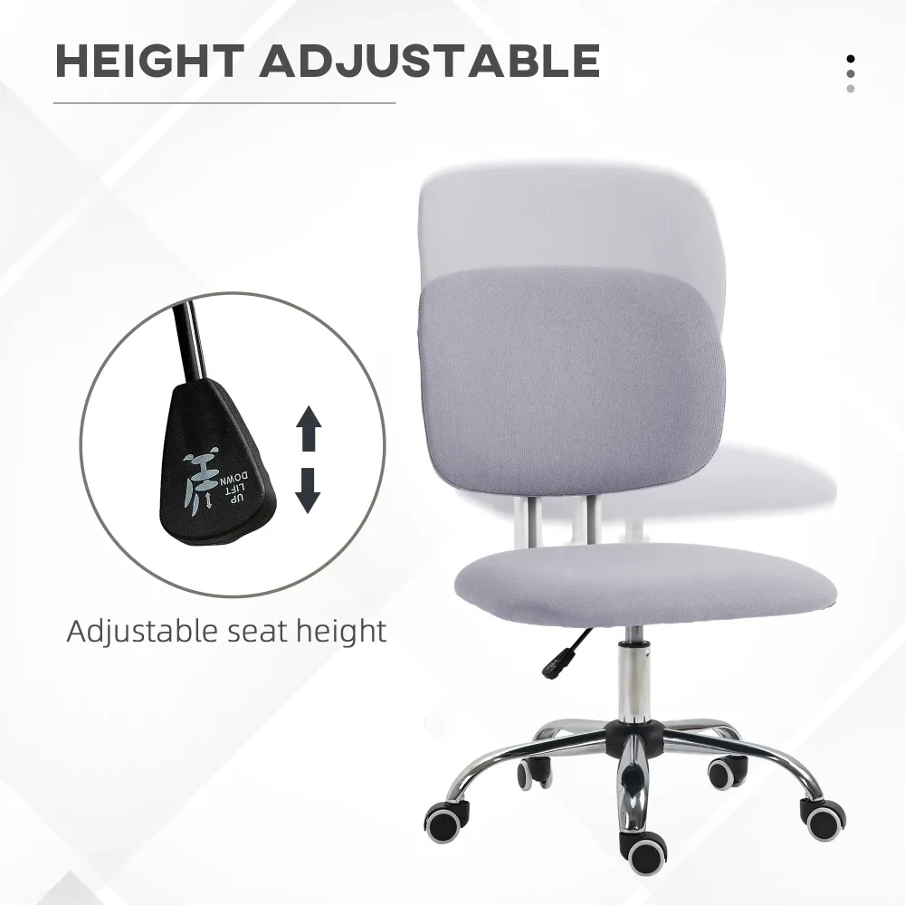 Easycomfort Sedia da Ufficio ad Altezza Regolabile Tessuto Effetto Lino con Schienale Ricurvo, 48x53x80-90 cm, Grigio
