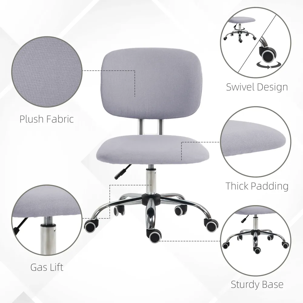 Easycomfort Sedia da Ufficio ad Altezza Regolabile Tessuto Effetto Lino con Schienale Ricurvo, 48x53x80-90 cm, Grigio