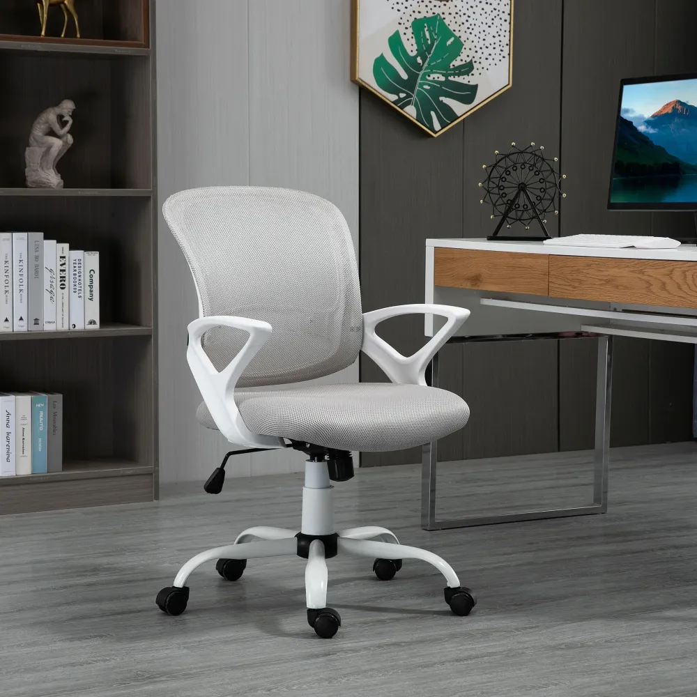 Easycomfort Sedia da Ufficio Basculante Tessuto Rete Grigio, Sedia da Scrivania Ergonomica e Girevole con Altezza Regolabile