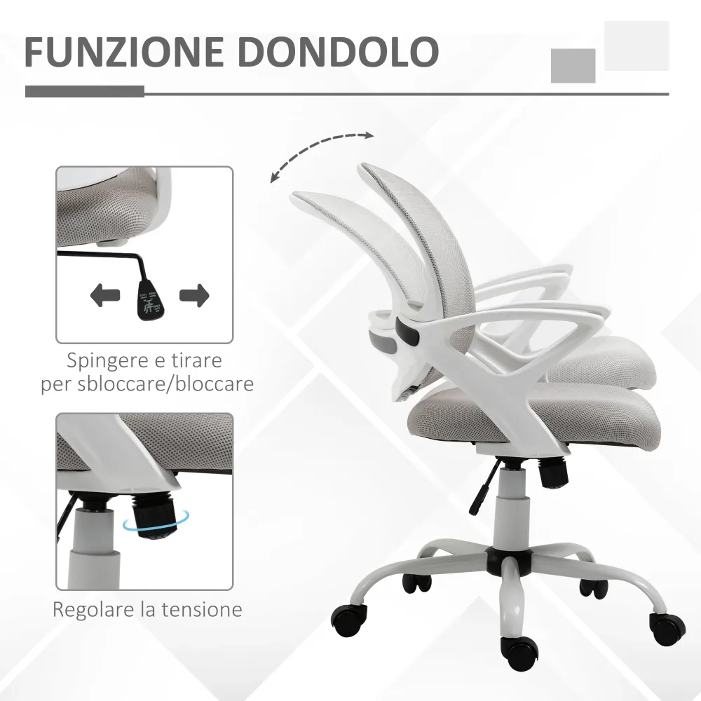 Easycomfort Sedia da Ufficio Basculante Tessuto Rete Grigio, Sedia da Scrivania Ergonomica e Girevole con Altezza Regolabile