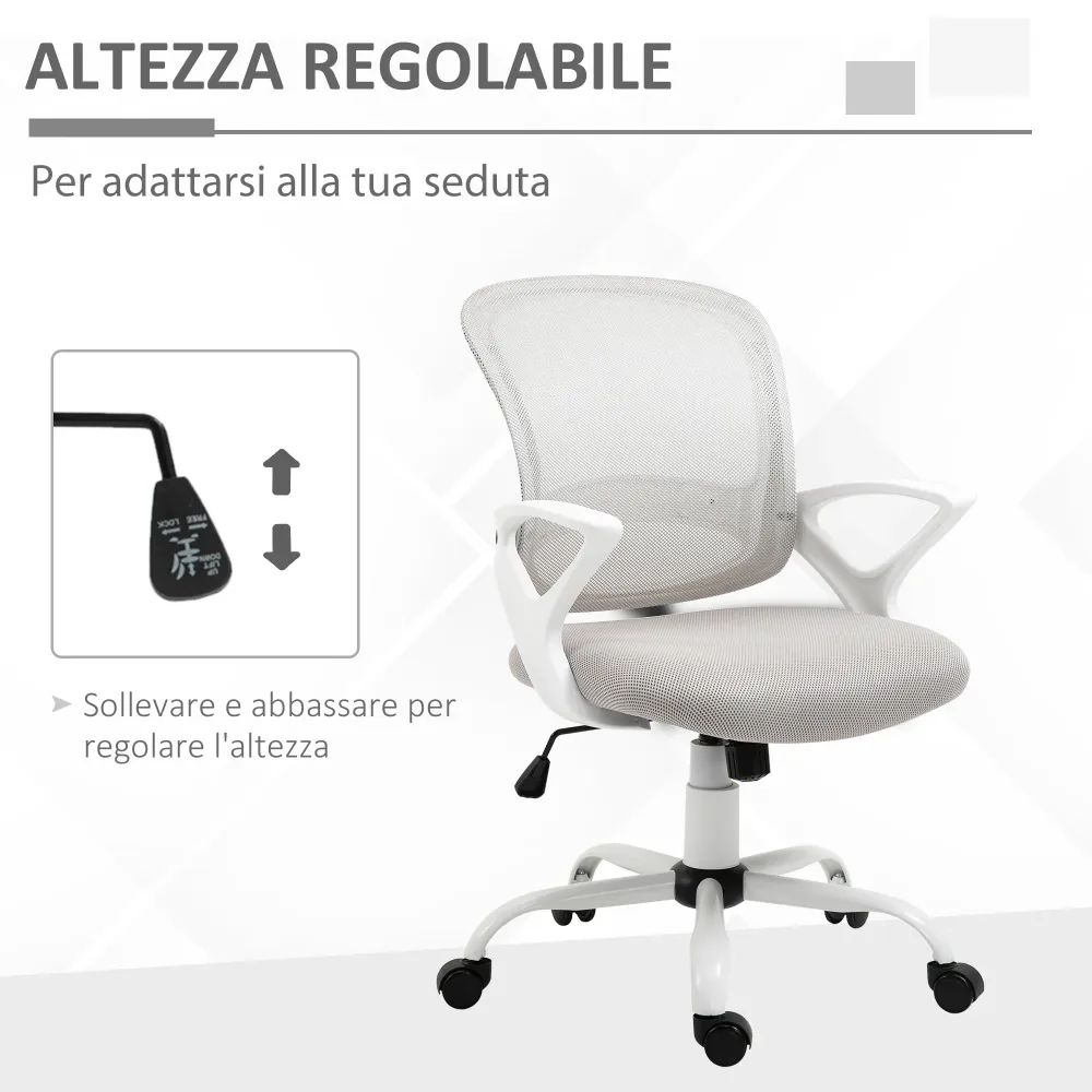 Easycomfort Sedia da Ufficio Basculante Tessuto Rete Grigio, Sedia da Scrivania Ergonomica e Girevole con Altezza Regolabile