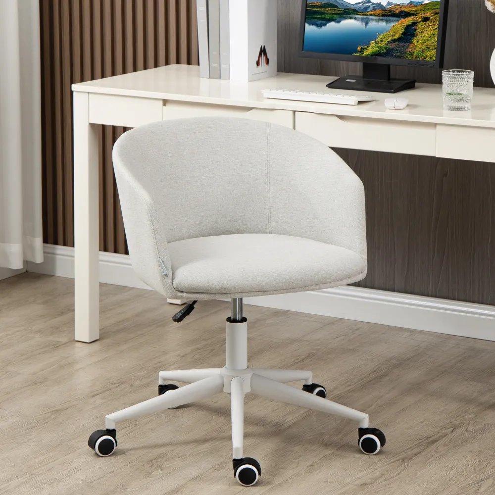 Easycomfort Sedia da Ufficio con Altezza Regolabile, Ruote e Seduta Girevole Tessuto, Grigio Chiaro