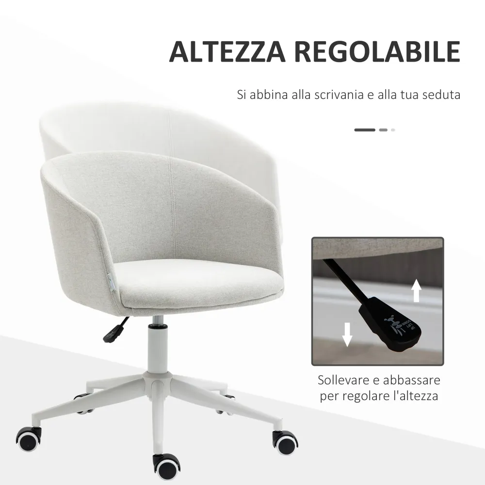Easycomfort Sedia da Ufficio con Altezza Regolabile, Ruote e Seduta Girevole Tessuto, Grigio Chiaro