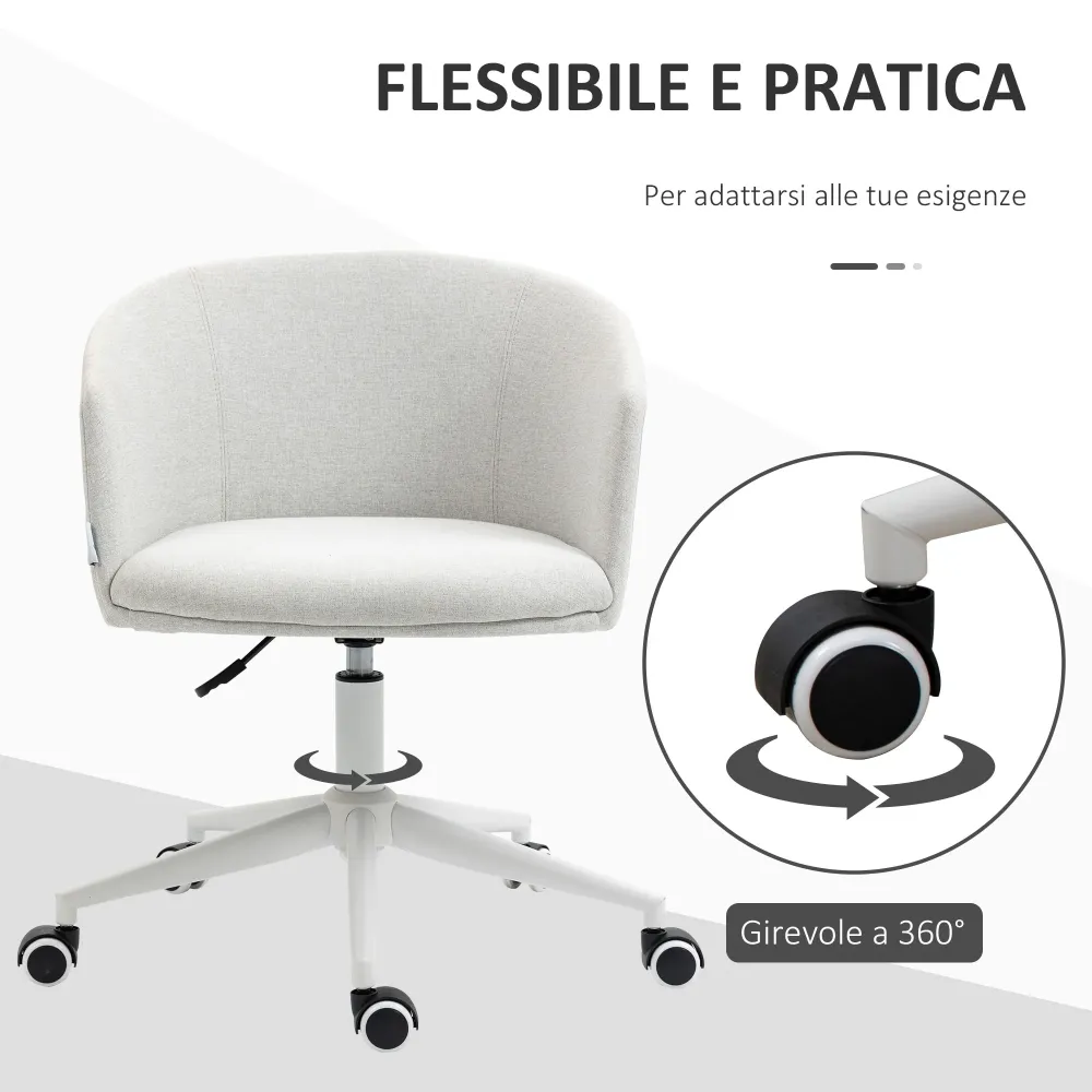 Easycomfort Sedia da Ufficio con Altezza Regolabile, Ruote e Seduta Girevole Tessuto, Grigio Chiaro