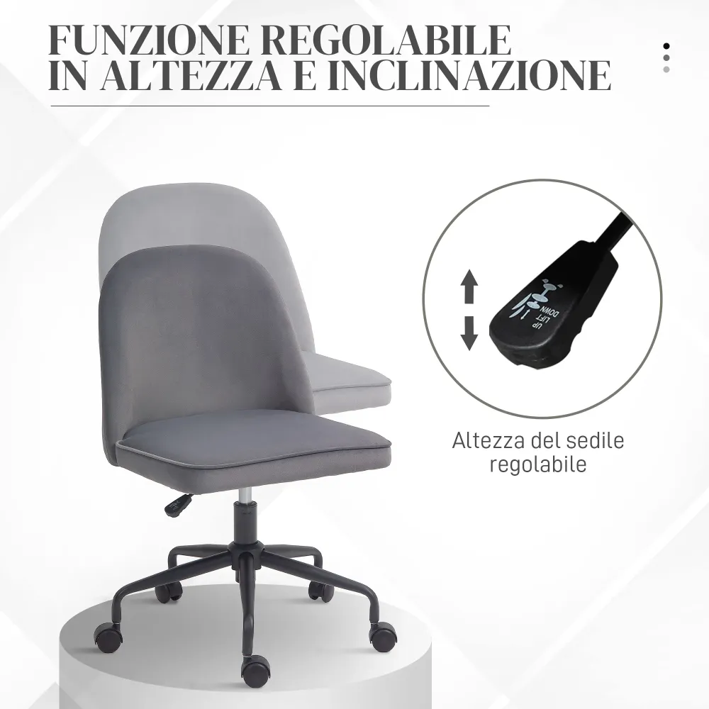 EasyComfort Sedia da Ufficio con Altezza Regolabile e Funzione Dondolo, Rivestimento Tessuto Vellutato, Grigio