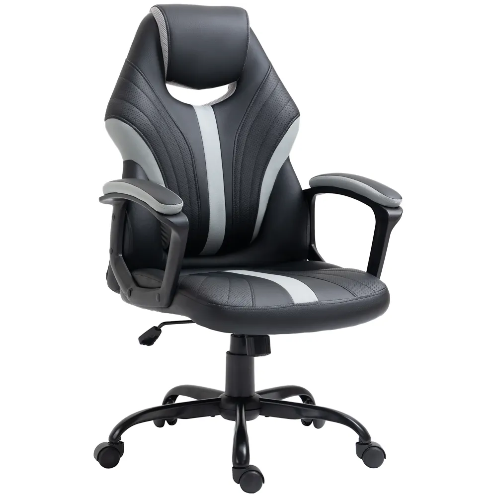 EASYCOMFORT Sedia da Ufficio con Altezza Regolabile e Dondolo, 63x70x104-112cm, Finta Pelle PU Nero e Grigio