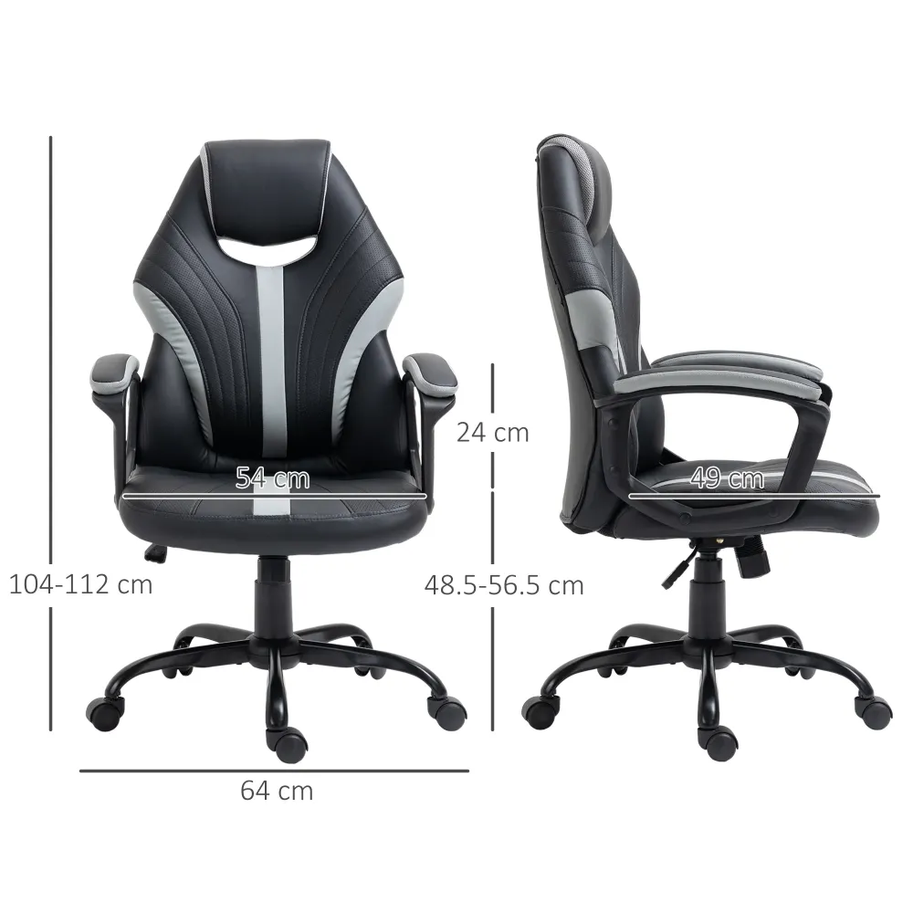 EASYCOMFORT Sedia da Ufficio con Altezza Regolabile e Dondolo, 63x70x104-112cm, Finta Pelle PU Nero e Grigio