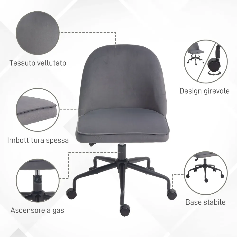 EasyComfort Sedia da Ufficio con Altezza Regolabile e Funzione Dondolo, Rivestimento Tessuto Vellutato, Grigio