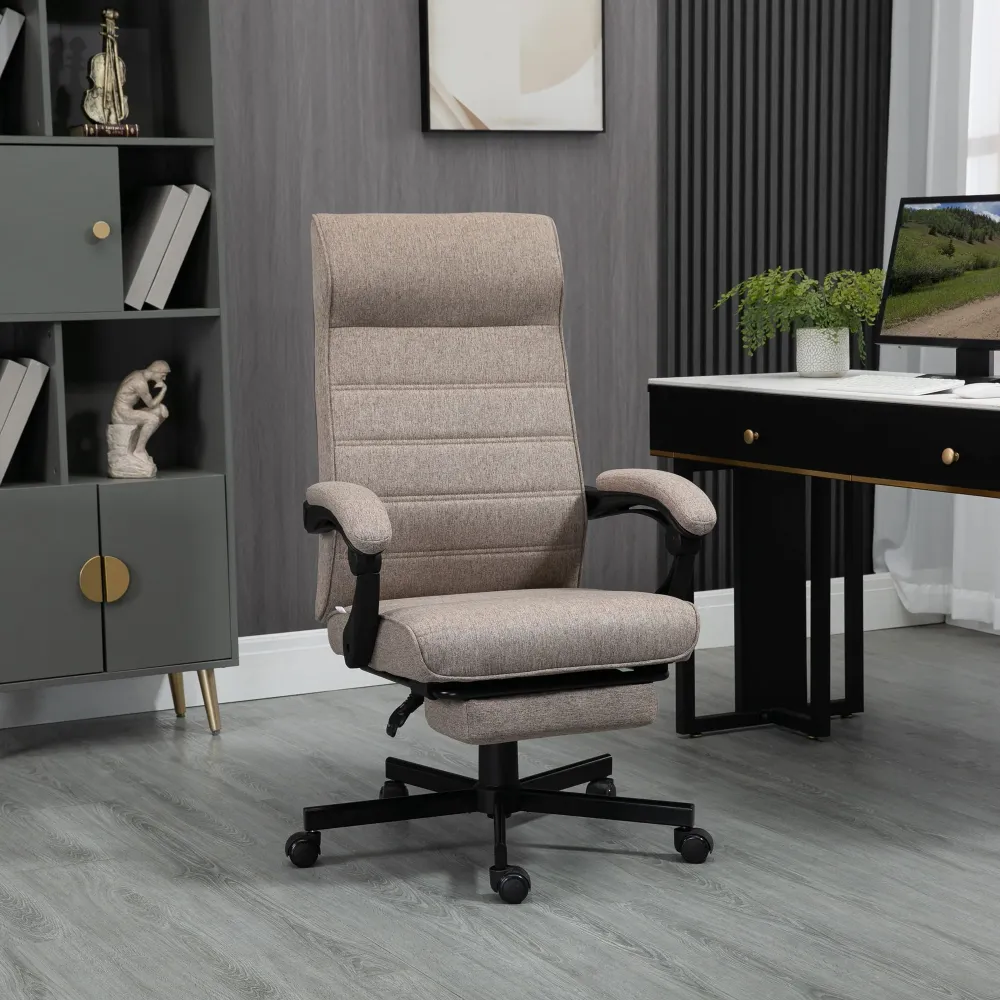 Easycomfort Sedia da Ufficio con Altezza Regolabile, Poggiapiedi Incluso e Seduta Imbottita, 68x67x106-114 cm, Marrone