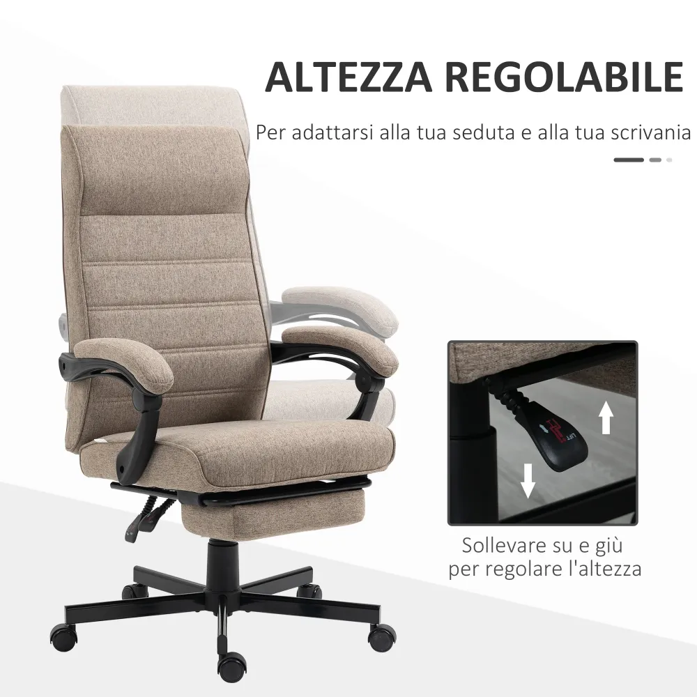 Easycomfort Sedia da Ufficio con Altezza Regolabile, Poggiapiedi Incluso e Seduta Imbottita, 68x67x106-114 cm, Marrone