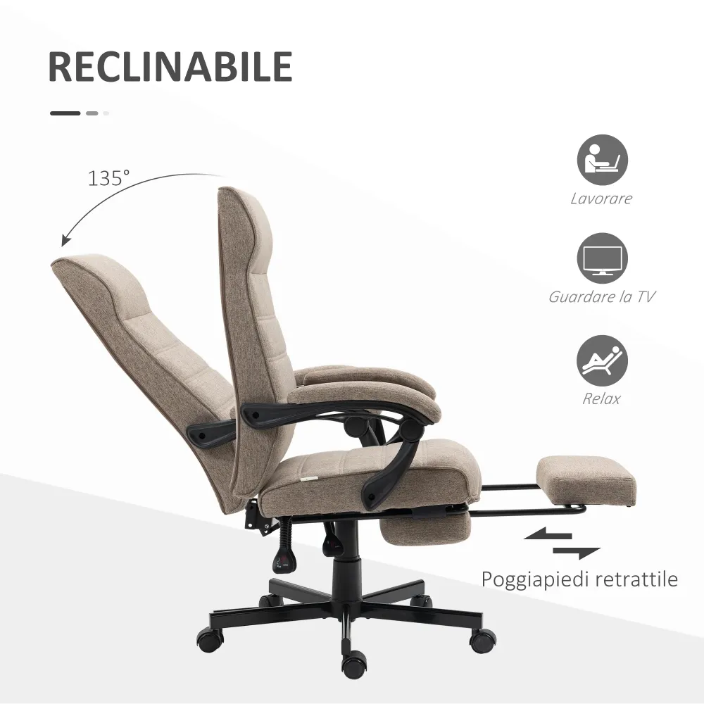 Easycomfort Sedia da Ufficio con Altezza Regolabile, Poggiapiedi Incluso e Seduta Imbottita, 68x67x106-114 cm, Marrone