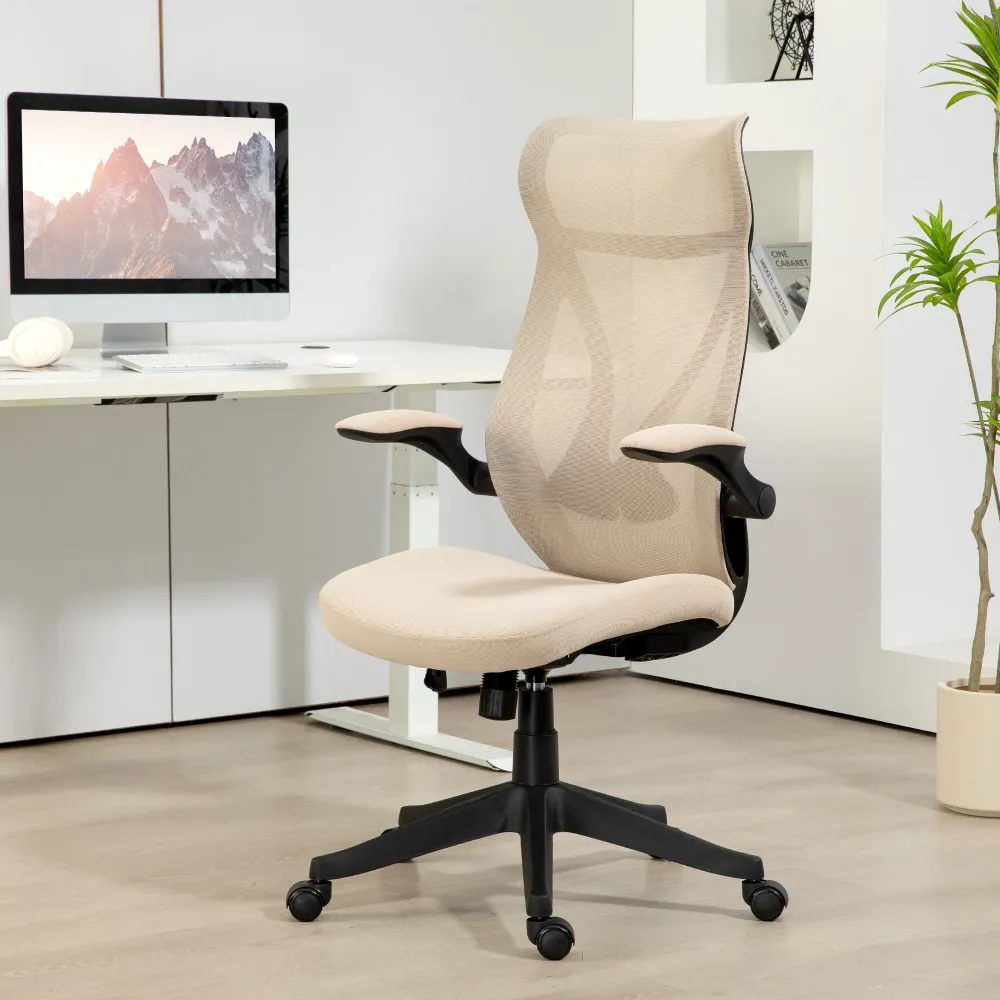 EasyComfort Sedia da Ufficio con Braccioli Ribaltabili, Altezza Regolabile e Schienale Inclinabile, Beige