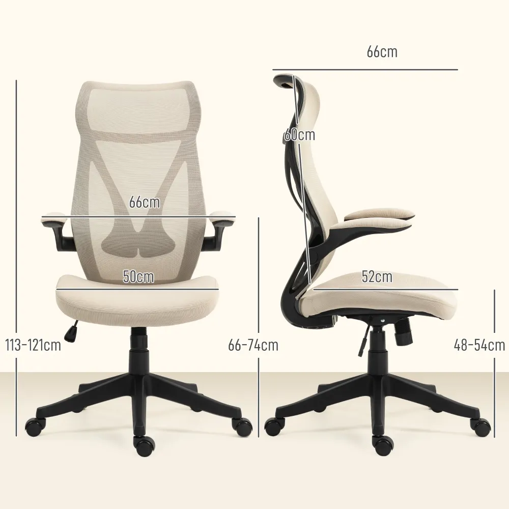 EasyComfort Sedia da Ufficio con Braccioli Ribaltabili, Altezza Regolabile e Schienale Inclinabile, Beige