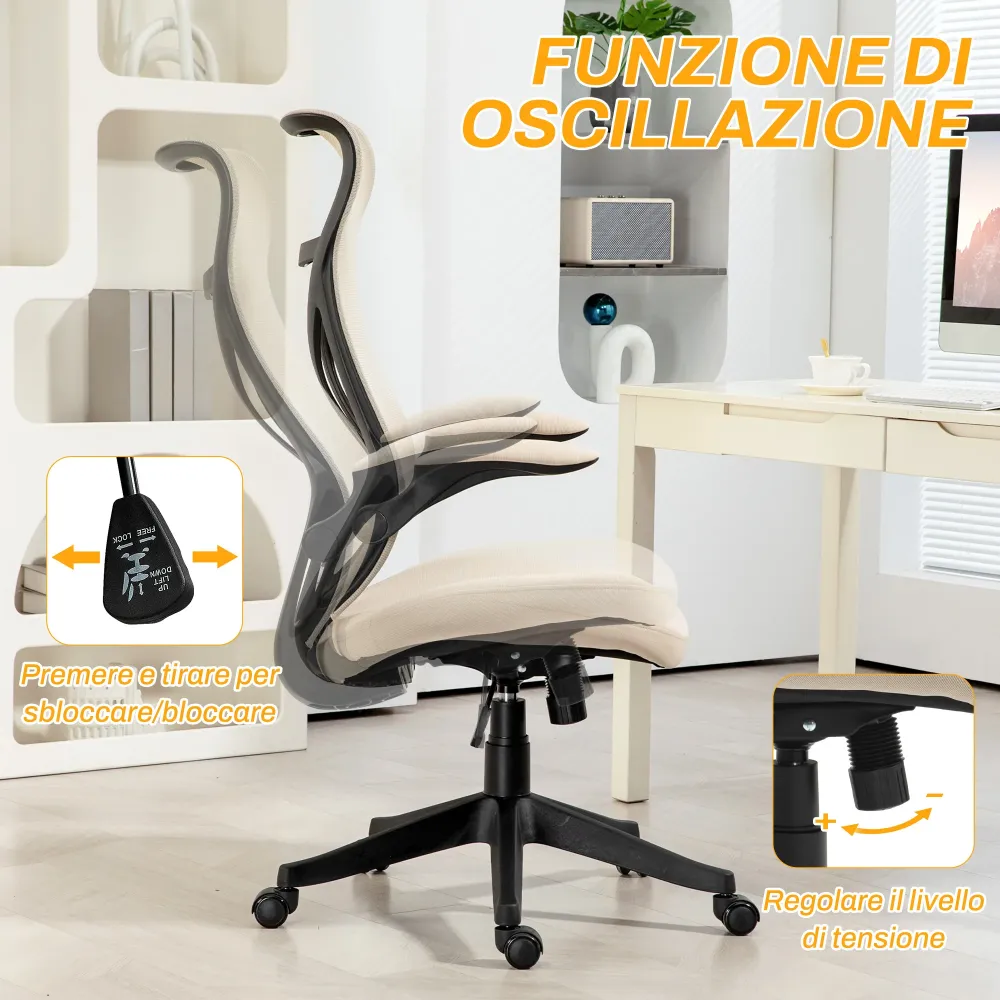 EasyComfort Sedia da Ufficio con Braccioli Ribaltabili, Altezza Regolabile e Schienale Inclinabile, Beige