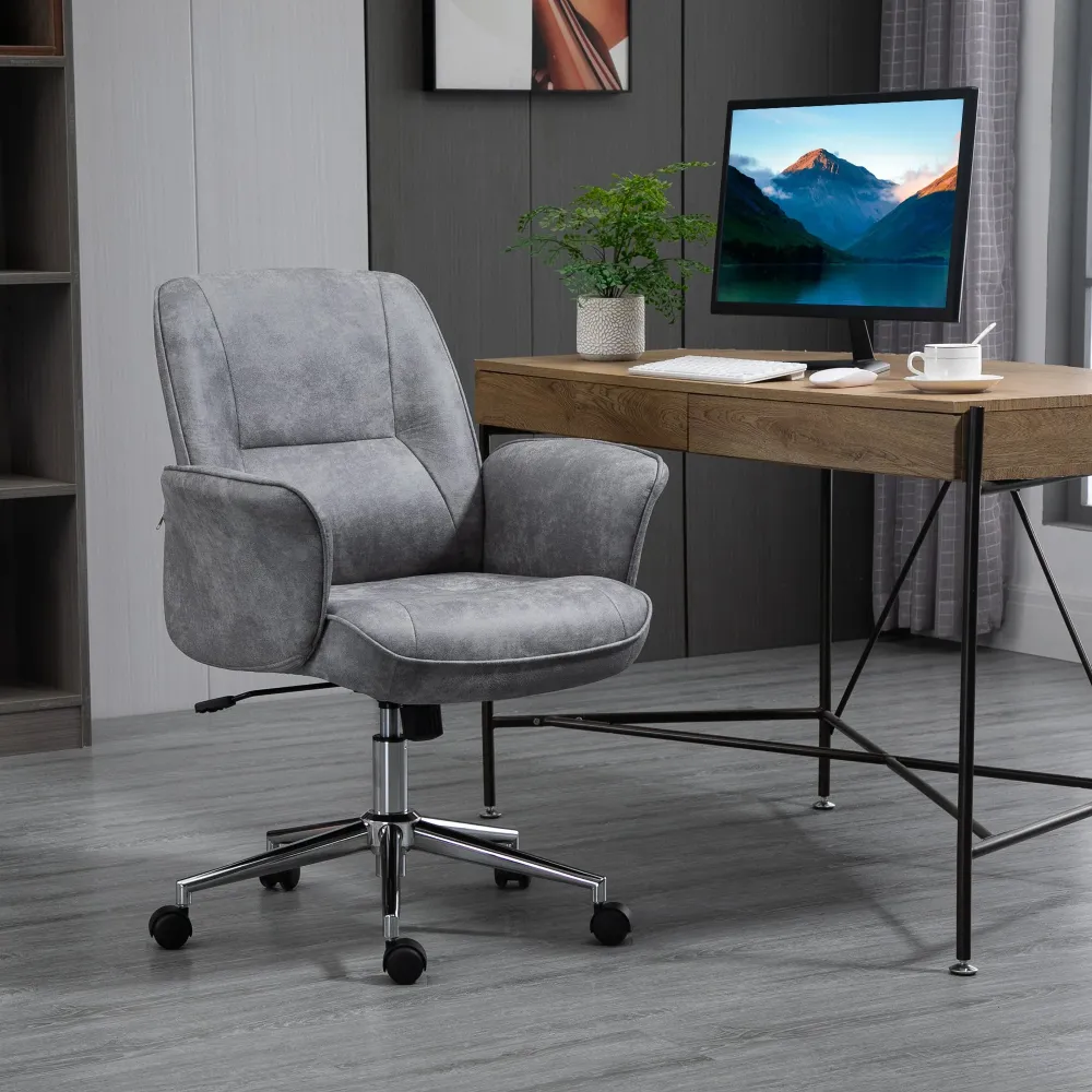 Easycomfort Sedia da Ufficio Ergonomica Altezza Regolabile e Dondolo, Rivestimento Microfibra, 67x69x92-102cm, Grigio Chiaro