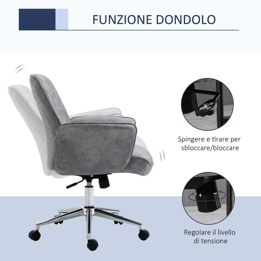 Easycomfort Sedia da Ufficio Ergonomica Altezza Regolabile e Dondolo, Rivestimento Microfibra, 67x69x92-102cm, Grigio Chiaro