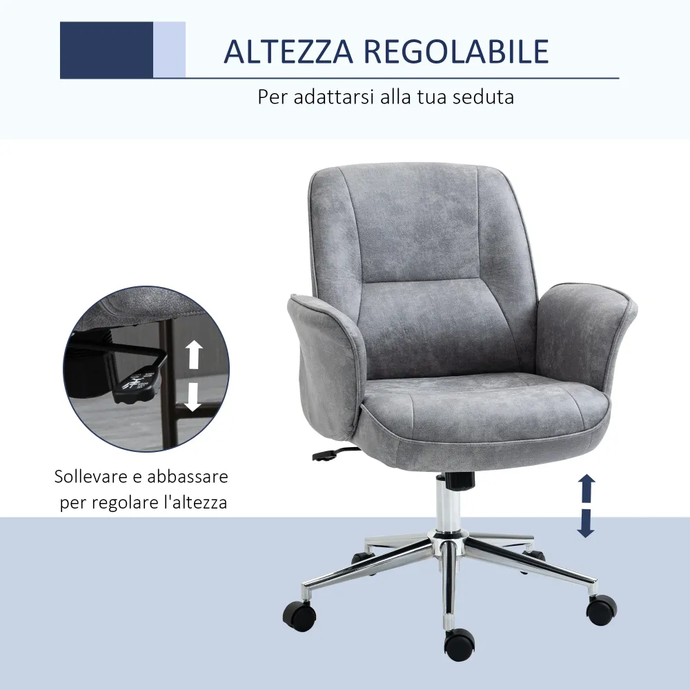 Easycomfort Sedia da Ufficio Ergonomica Altezza Regolabile e Dondolo, Rivestimento Microfibra, 67x69x92-102cm, Grigio Chiaro