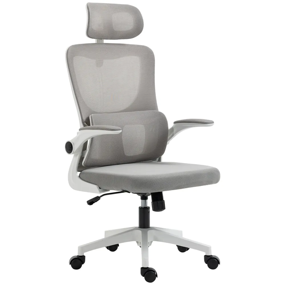 Easycomfort Sedia da Ufficio Ergonomica ad Altezza Regolabile con Poggiapiedi e Poggiatesta, 60x59x114-122 cm, Grigio