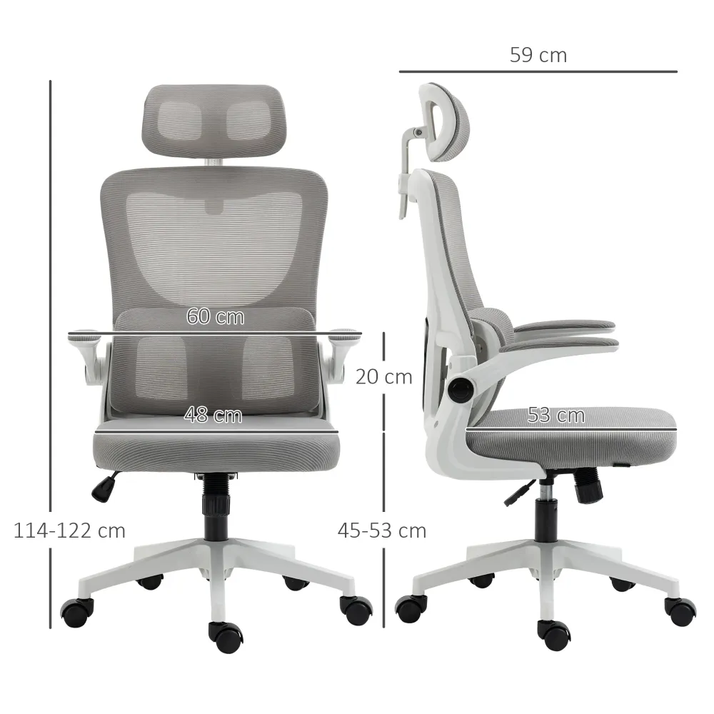 Easycomfort Sedia da Ufficio Ergonomica ad Altezza Regolabile con Poggiapiedi e Poggiatesta, 60x59x114-122 cm, Grigio