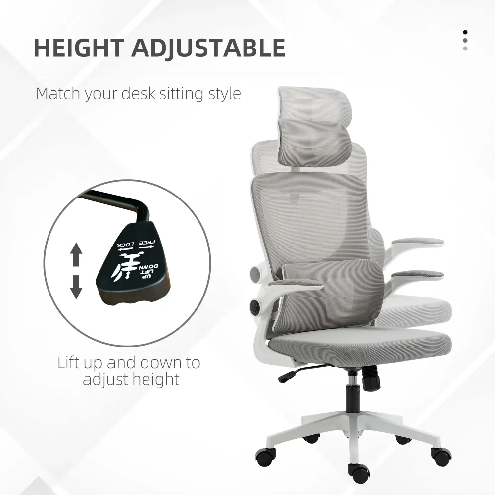 Easycomfort Sedia da Ufficio Ergonomica ad Altezza Regolabile con Poggiapiedi e Poggiatesta, 60x59x114-122 cm, Grigio