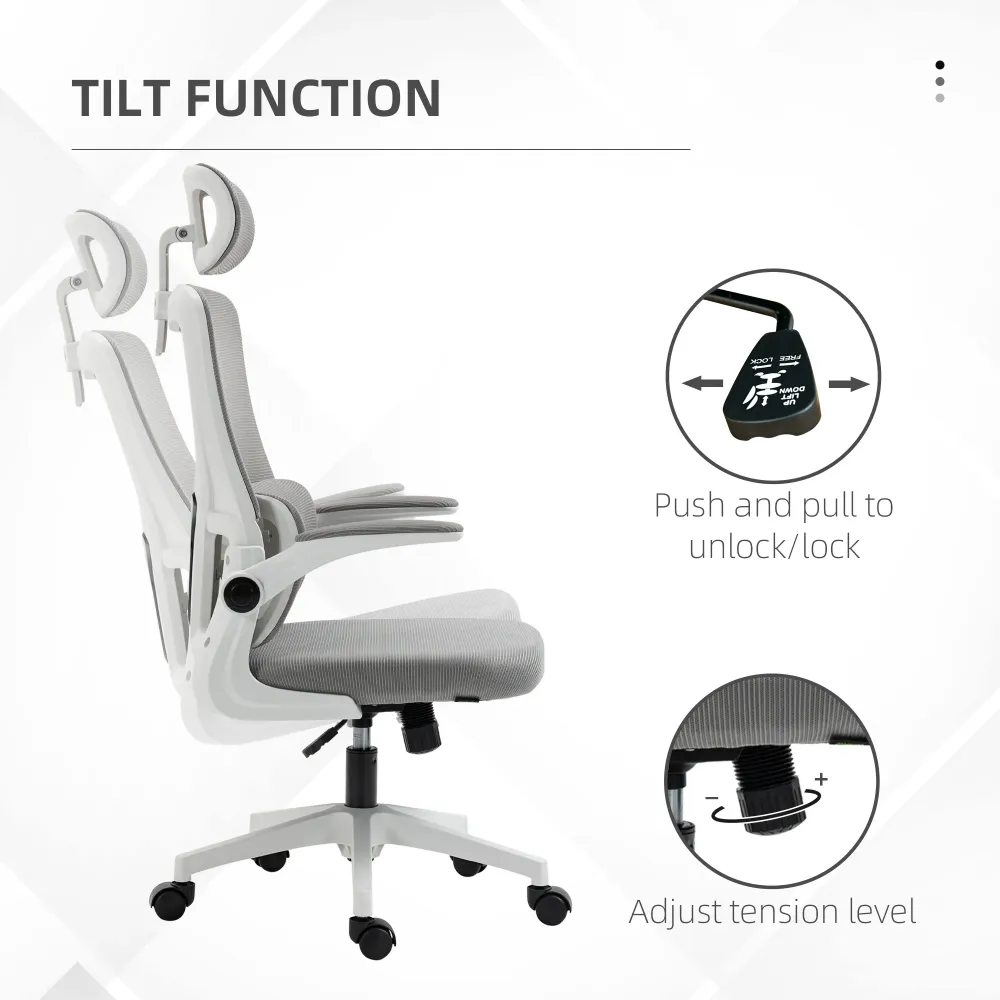 Easycomfort Sedia da Ufficio Ergonomica ad Altezza Regolabile con Poggiapiedi e Poggiatesta, 60x59x114-122 cm, Grigio