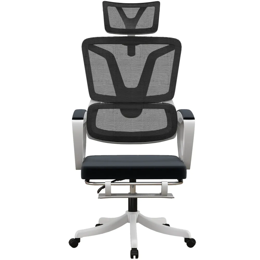Easycomfort Sedia da Ufficio Ergonomica ad Altezza Regolabile con Poggiapiedi e Poggiatesta, 66x58x110-118 cm, Nero