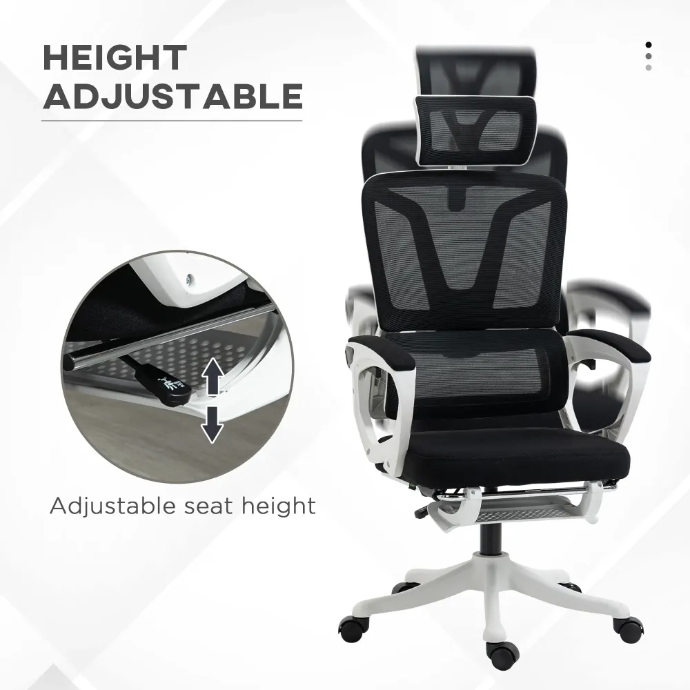 Easycomfort Sedia da Ufficio Ergonomica ad Altezza Regolabile con Poggiapiedi e Poggiatesta, 66x58x110-118 cm, Nero