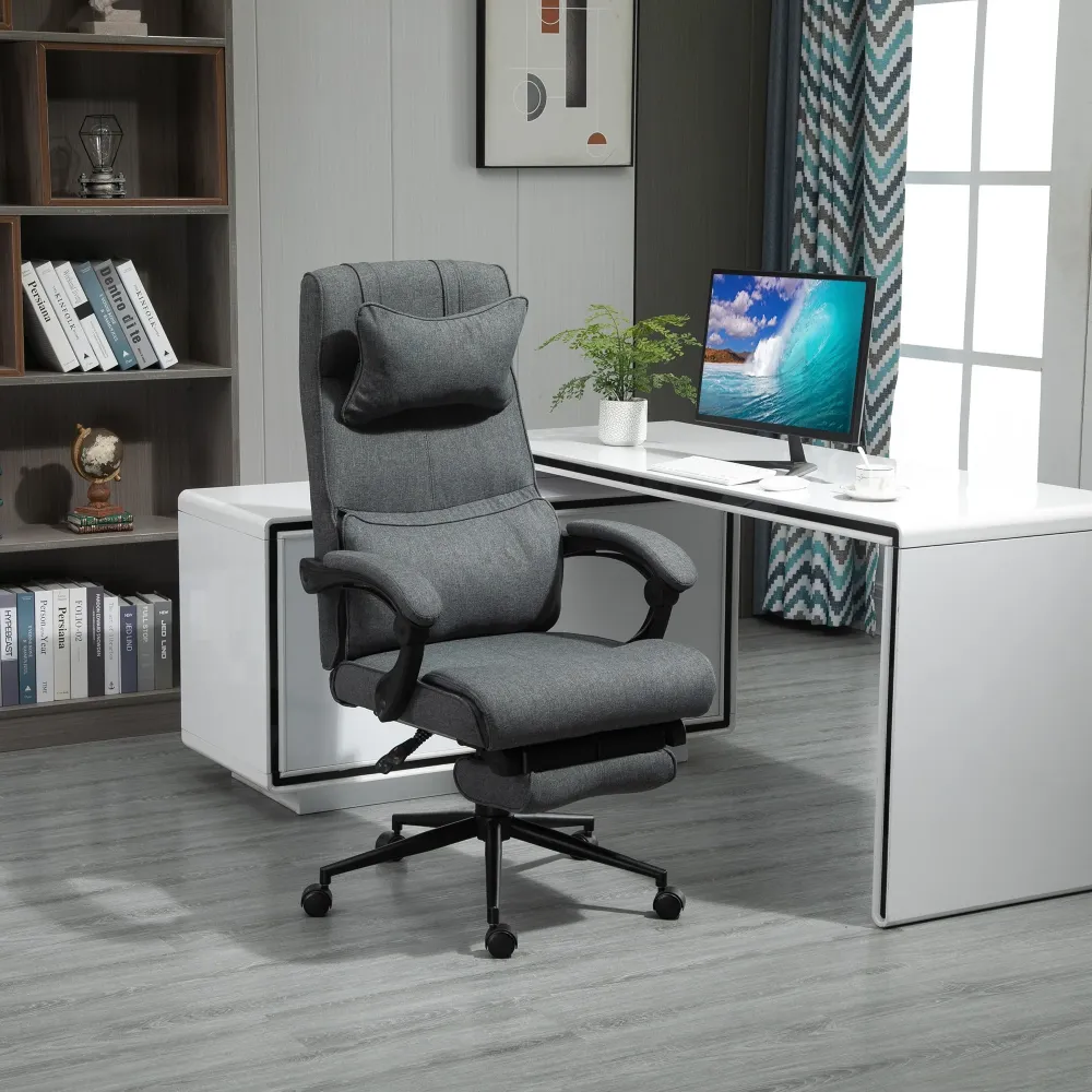 Easycomfort Sedia da Ufficio Ergonomica ad Altezza Regolabile con Braccioli e Poggiapiedi, 66x70x115-123 cm, Grigia